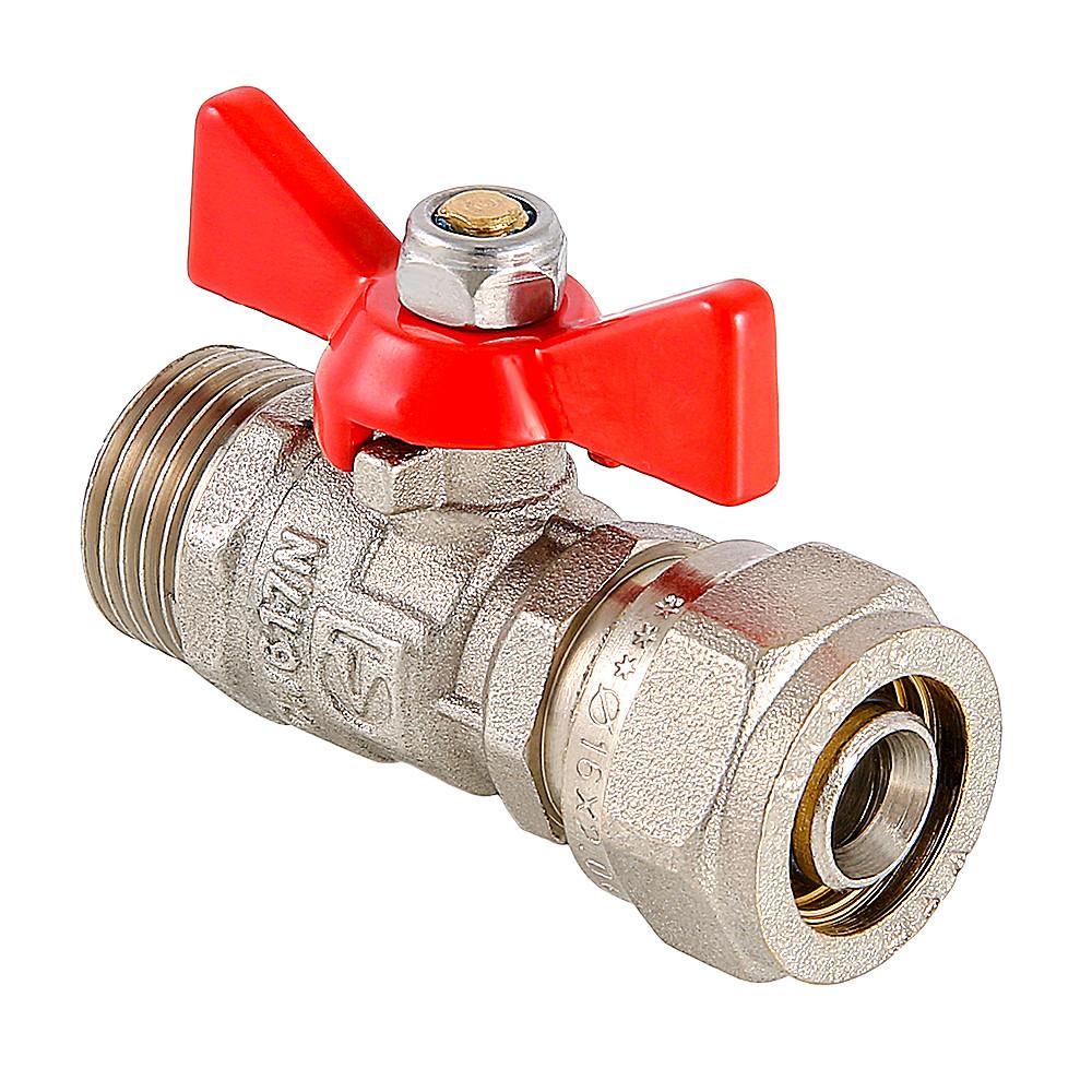 Кран VALTECшар. под обжим, рукоятка бабочка 16х1/2 нар. 16/256