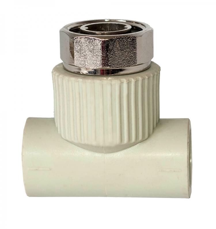 Тройник с накидной гайкой 25x1 (мет. штуцер) TEBO серый (15/60)