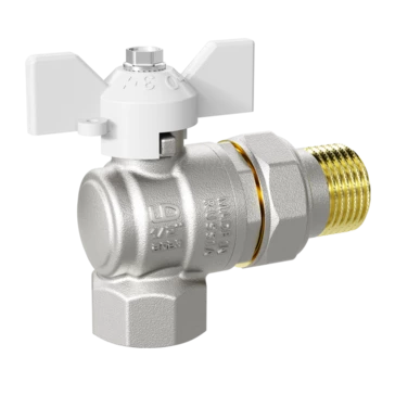 Кран шаровой водяной угловой LD Pride 1/2" В-ГШ (американка) бабочка белый (12)