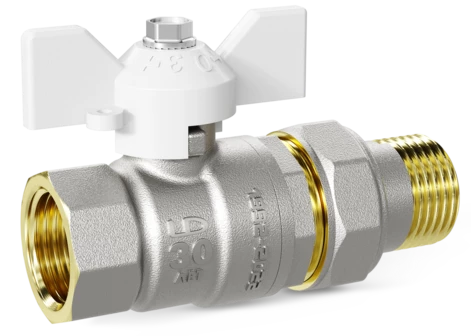 Кран шаровой водяной LD Pride 1/2" В-ГШ (американка) бабочка белый (19)