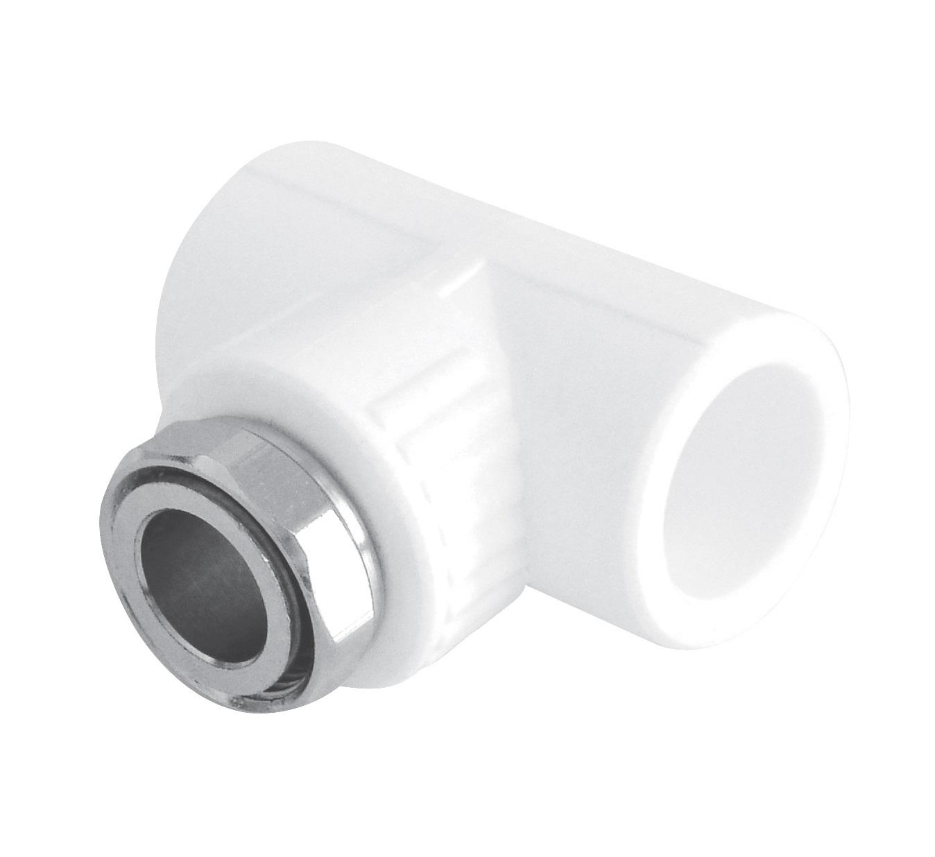 Тройник с накидной гайкой 20x3/4 (мет. штуцер) TEBO белый (20/80)