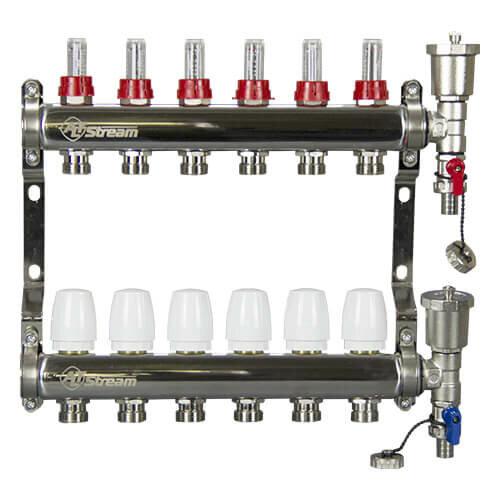 Коллектор с расходомерами, дренаж. краном и воздухоотвод., в сборе, сталь 1.1/4"х10х3/4"ALTSTREAM 1/
