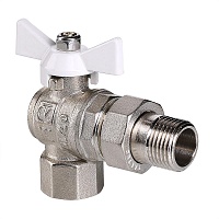 Кран VALTEC шар. BASE угловой с полусгоном 1/2" вн.-нар. белая рукоятка 8/96